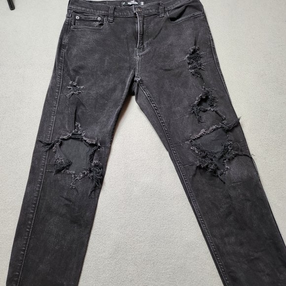 Hollister Distressed Black Tapered Leg Denim Jeans Men Sz 33 - Picture 2 of 14